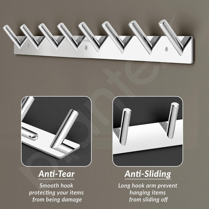 Plantex Wall Hooks for Hanging Cloth/Stainless Steel Towel Hangers/Bathroom Robe Hooks/Door Hangers/Round Wall Hook/Hook Rail for Hanging Keys - 8 Hooks (Pack of 2, Chrome)-4