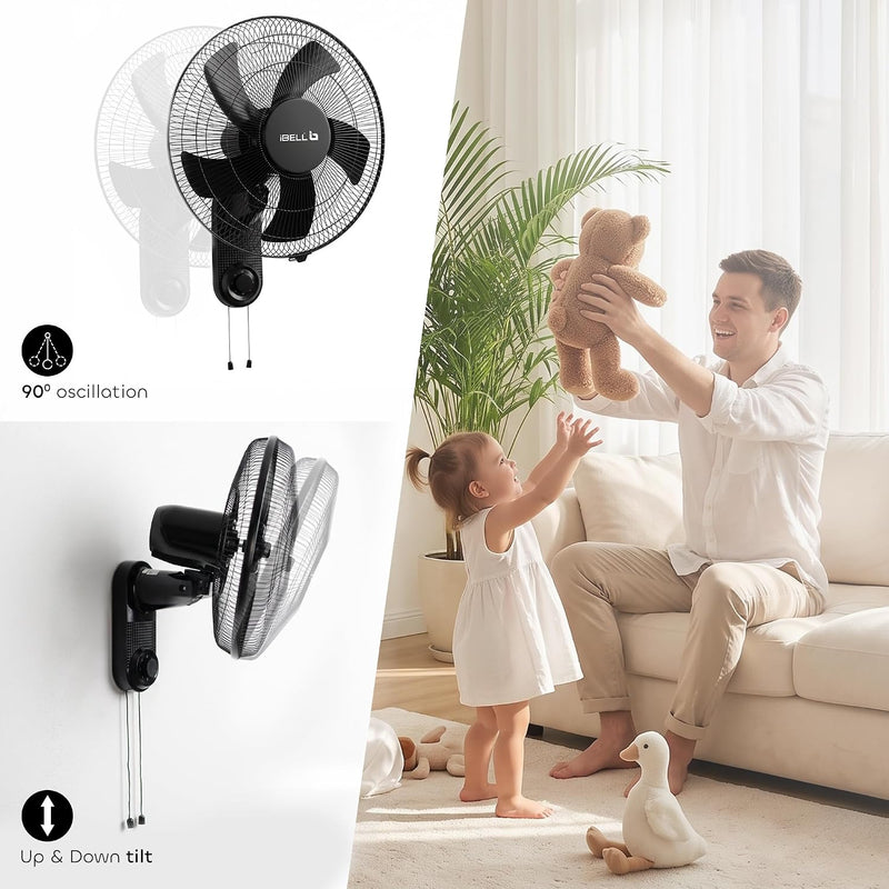IBELL AERIS BLACK 400mm (16 Inch) Wall Fan-6