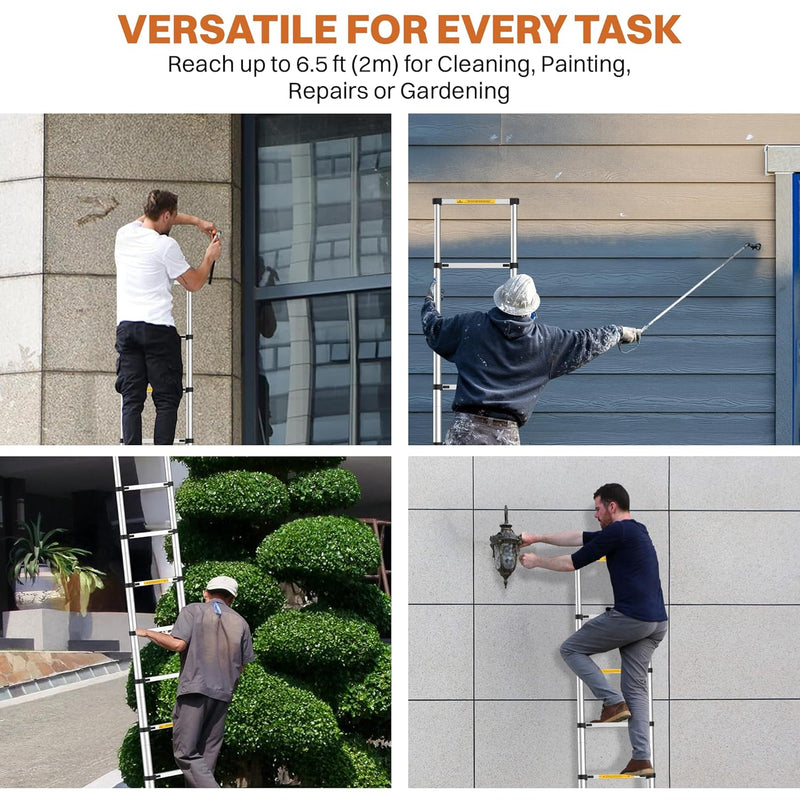 BonKaso VertiPro 2M(6.5Ft) Telescopic Ladder|Aluminum Ladder 7 Step|Multipurpose for Home & Outdoor use with Self Locking Mechanism|EN131 Certified Max Load Capacity of 150kg