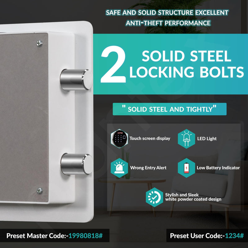 Plantex Digital Safe Locker For Home/23 Litre Safety Locker Box with Biometric Touchscreen Display & Dual Code Access Master & User/LED Light/Emergency Key/2 Years Warranty By Plantex - (White)-5