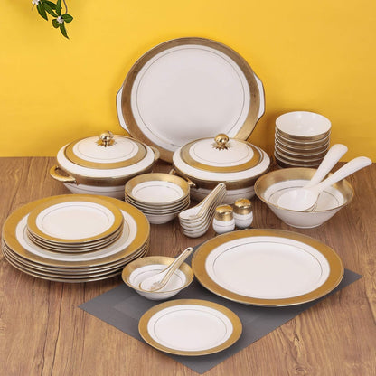 Clay Craft Fine Ceramic New Georgian Dinner Set of 40 Pieces, Enchanting Gold, for Family of 6, Dinner Set Ceramic, Crockery Set, Dining Set for Dinner, Plates and Bowls Set, Crockery Set for Gift
