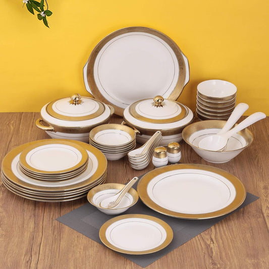 Clay Craft Fine Ceramic New Georgian Dinner Set of 40 Pieces, Enchanting Gold, for Family of 6, Dinner Set Ceramic, Crockery Set, Dining Set for Dinner, Plates and Bowls Set, Crockery Set for Gift