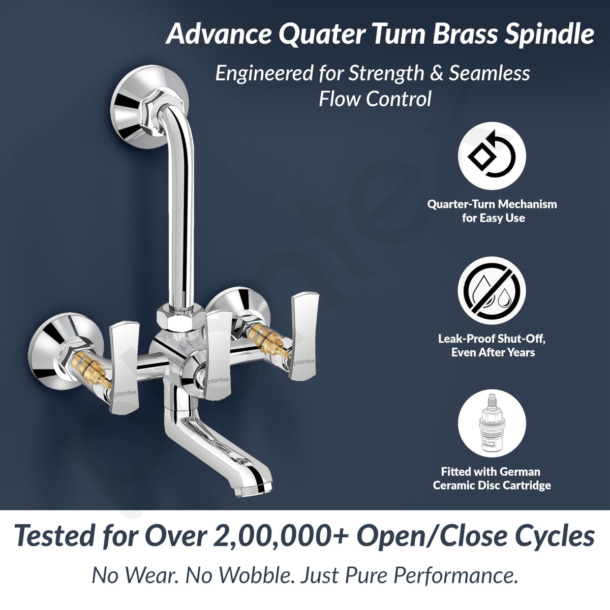 Plantex 2 in 1 Wall Mixer for Bathroom/Mixer L-Bend Provision for Overhead/Mixer Tap for Bathroom with Water Saving Nozzle and Wall Flange (3515, Chrome)