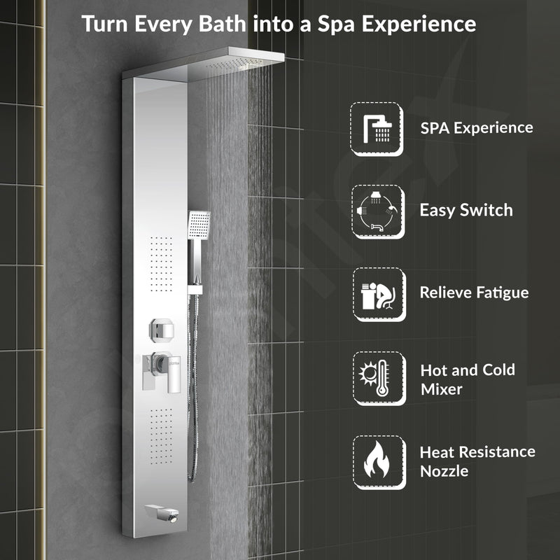 Plantex 304 Grade Stainless Steel Shower Panel for Bathroom with Showerhead/Hand Shower/Body Massage Jets/Bathroom Shower System-(KM-8111)-6