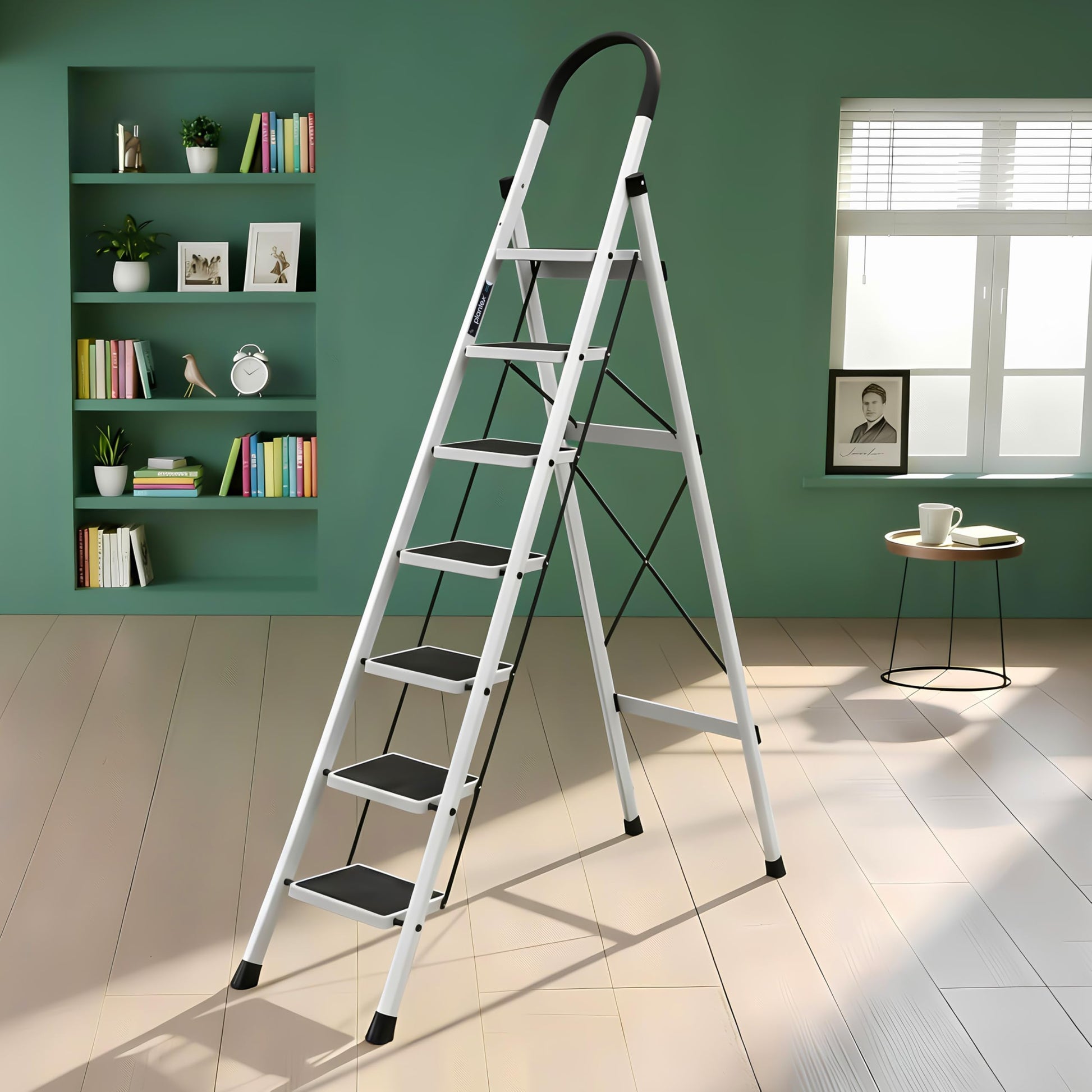 Plantex Ladder for Home 5 Steps/Foldable Ladder with Anti-Skid Wide Steps (30L x 20W cm)/Strong D-Shape Pipe with X-Support for More Stability/5 Year Warranty(Apex-White)