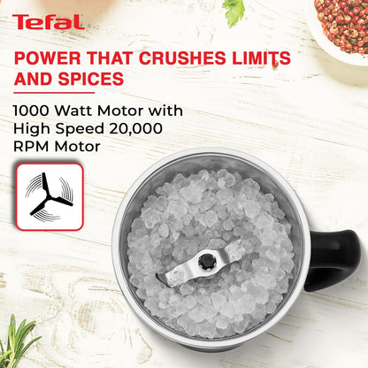 Tefal Grindmax HD 1000W Copper Motor with Durable Ball Bearing Mixer Grinder with 3 Leak-Proof Heavy Duty Jars, High-Speed 20,000 RPM Motor, Europe’s No.1 Brand, Best Mixer Grinder for Indian Cooking
