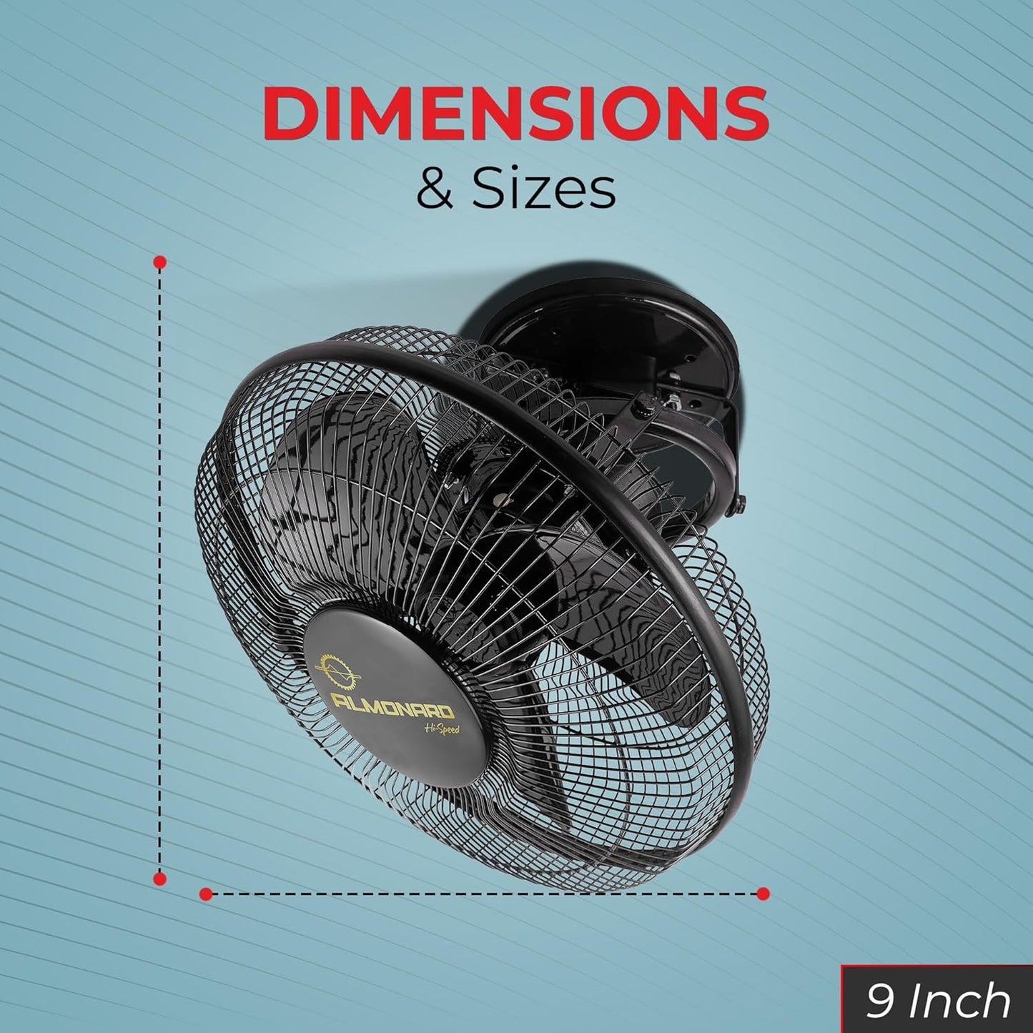 Almonard 225mm High Speed Cabin Fan, High Velocity Blades with Rust-resistant Coating, Single Speed Setting, Cabin Fan for Office, Retail Kiosks, Available in Black