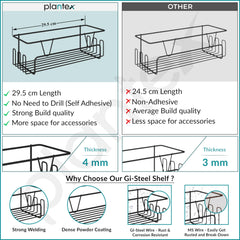 Plantex Bathroom Organiser Without Drill/Self Adhesive Bathroom Shelf for Wall/GI Steel Rack with Side Hooks & Magic Sticker/Bathroom Accessories Set (Black, Powder Coated) - Pack of 3-5