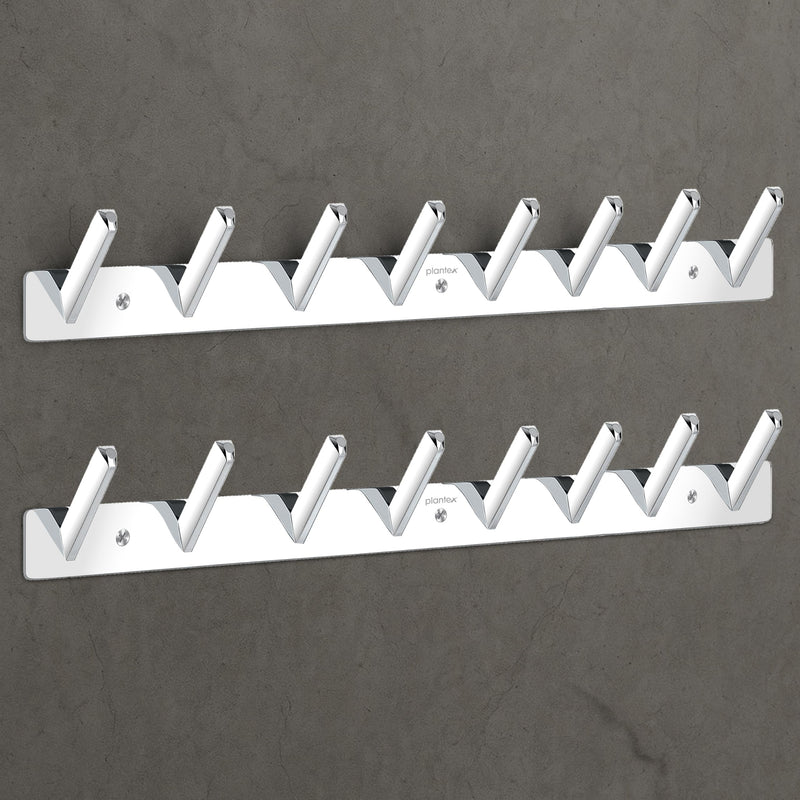 Plantex Wall Hooks for Hanging Cloth/Stainless Steel Towel Hangers/Bathroom Robe Hooks/Door Hangers/Square Wall Hook/Hook Rail for Hanging Keys - 8 Hooks (Pack of 2, Chrome)-1