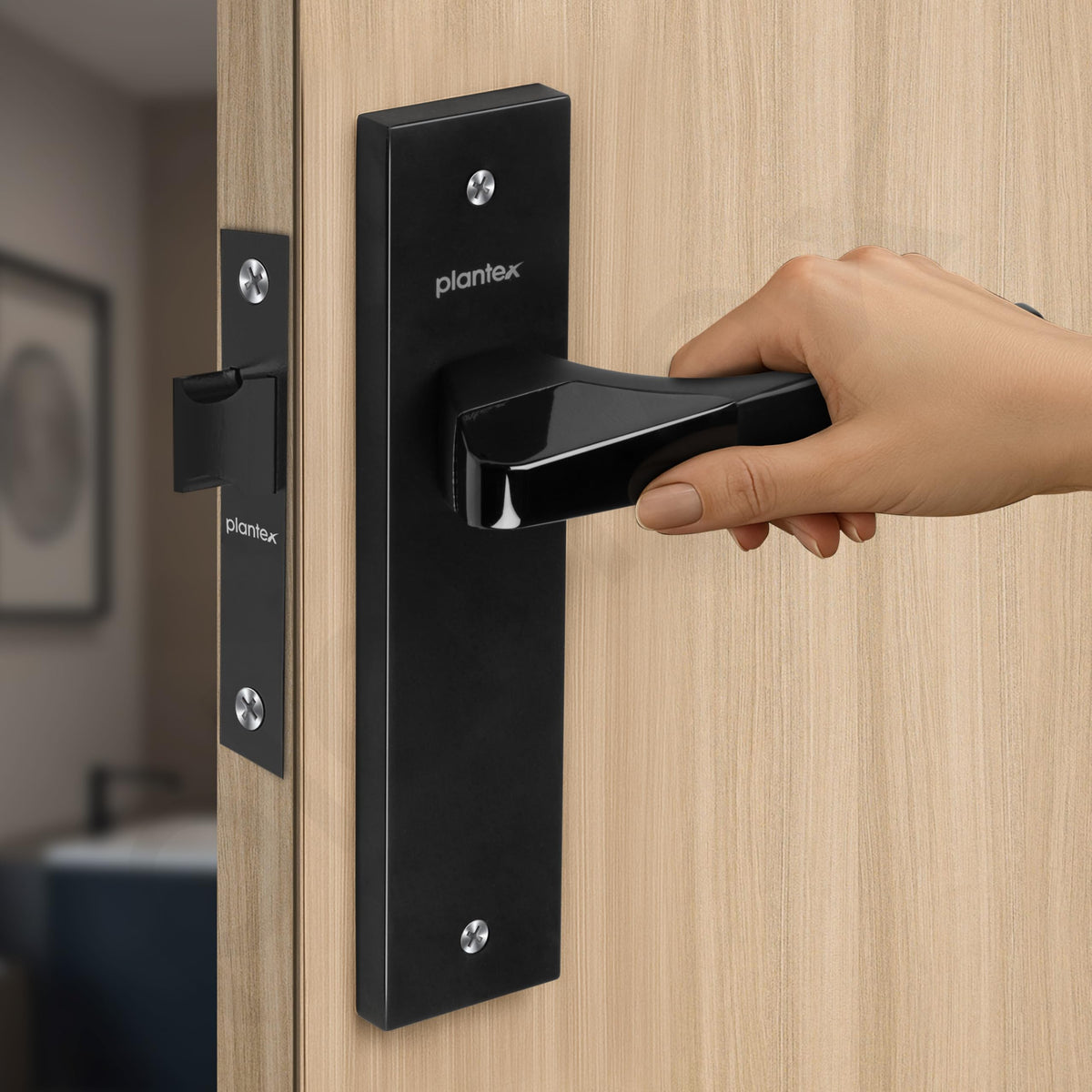Plantex Heavy Duty Door Lock Bathroom Door Lock/Mortise 8inch Keyless Plate Handle Set for Home/Bathroom/Store Room/Balcony/Office with Baby Latch (8114, DC-Black & Z-Black)-6