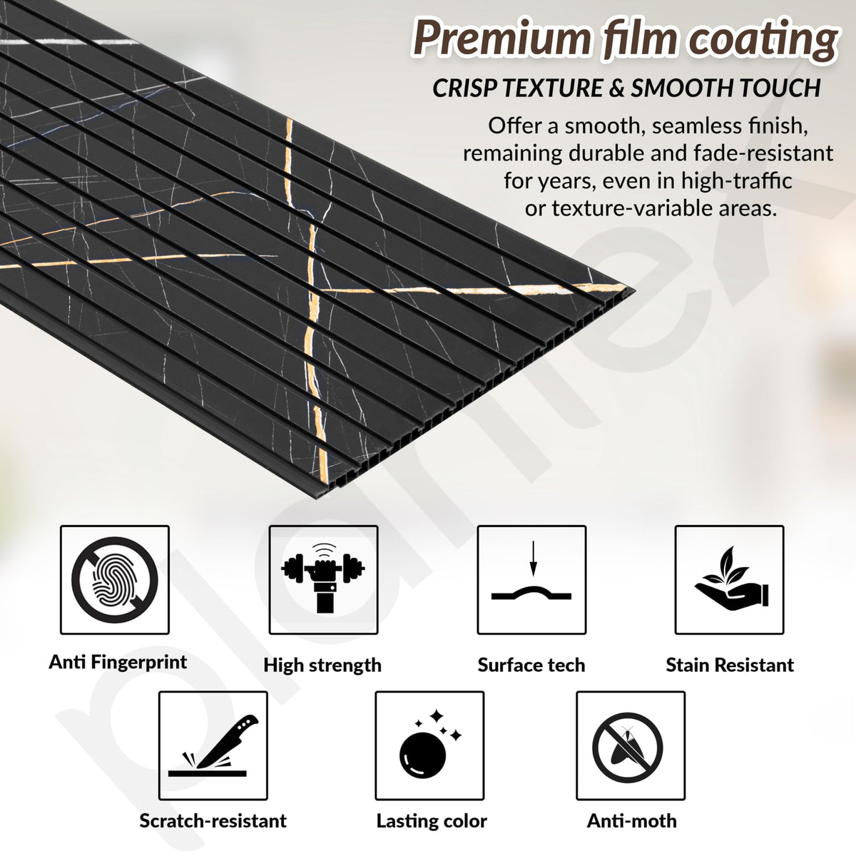 Plantex Louvers Panel for Wall/3d Wall Panel for Interior Wall Decor/PVC Wall Panel/Eco-Friendly Fluted Panel for Wall/- Pack of 3, Covers - 30 Sq. Ft (Black Gold Marble-12 Inch x 10 Ft)-3