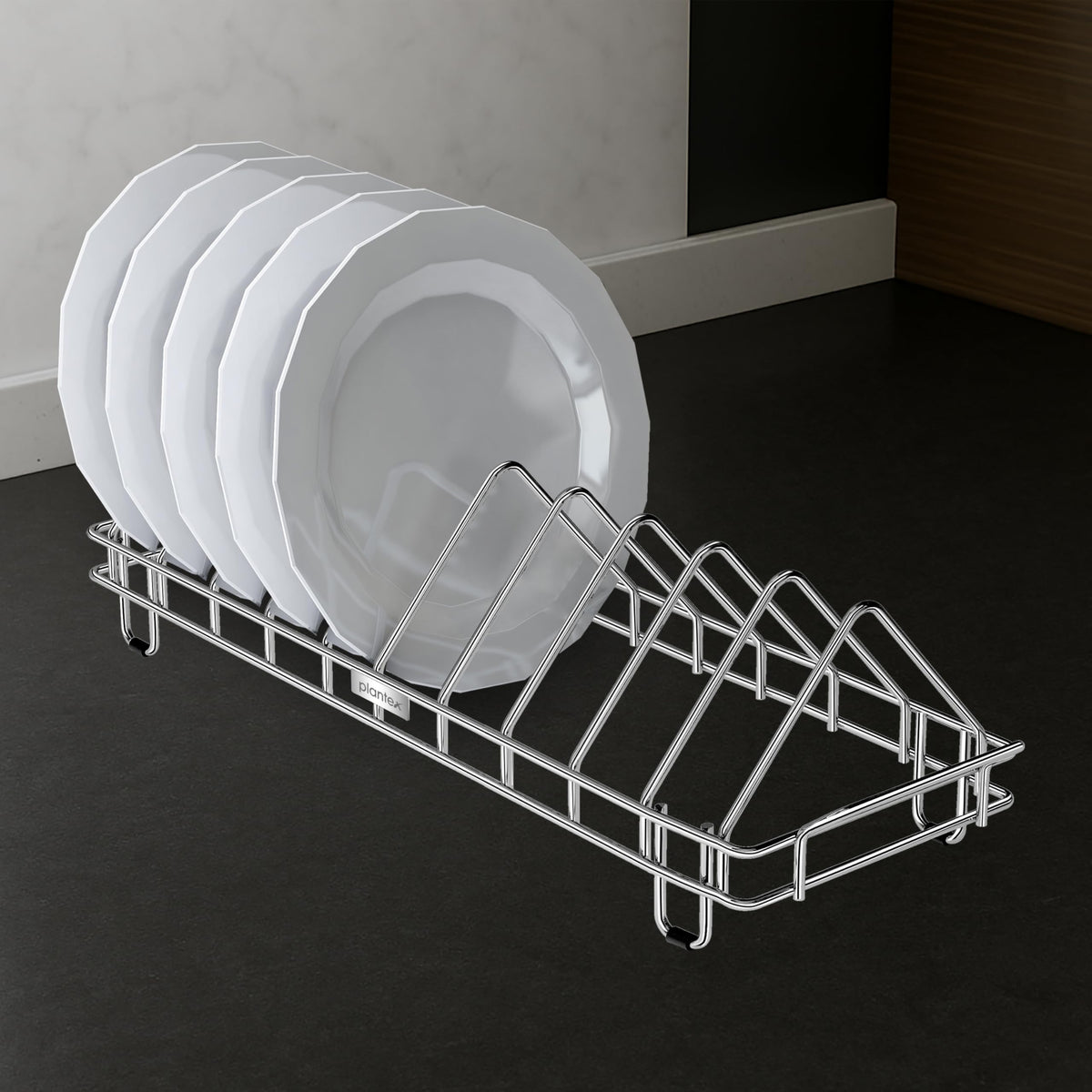 Plantex Stainless Steel Dish Rack/Thali Stand/Plate Fixer/Plate Stand/Tandem Box Accessories (Chrome)-1