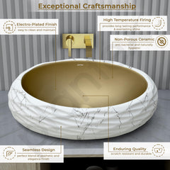 Plantex Table Top Wash Basin For Bathroom/Designer Ceramic Basin/Countertop Vessel Sink Basin - Indo-European Collection (White & Gold - 24 x 16 x 7 Inch)-4