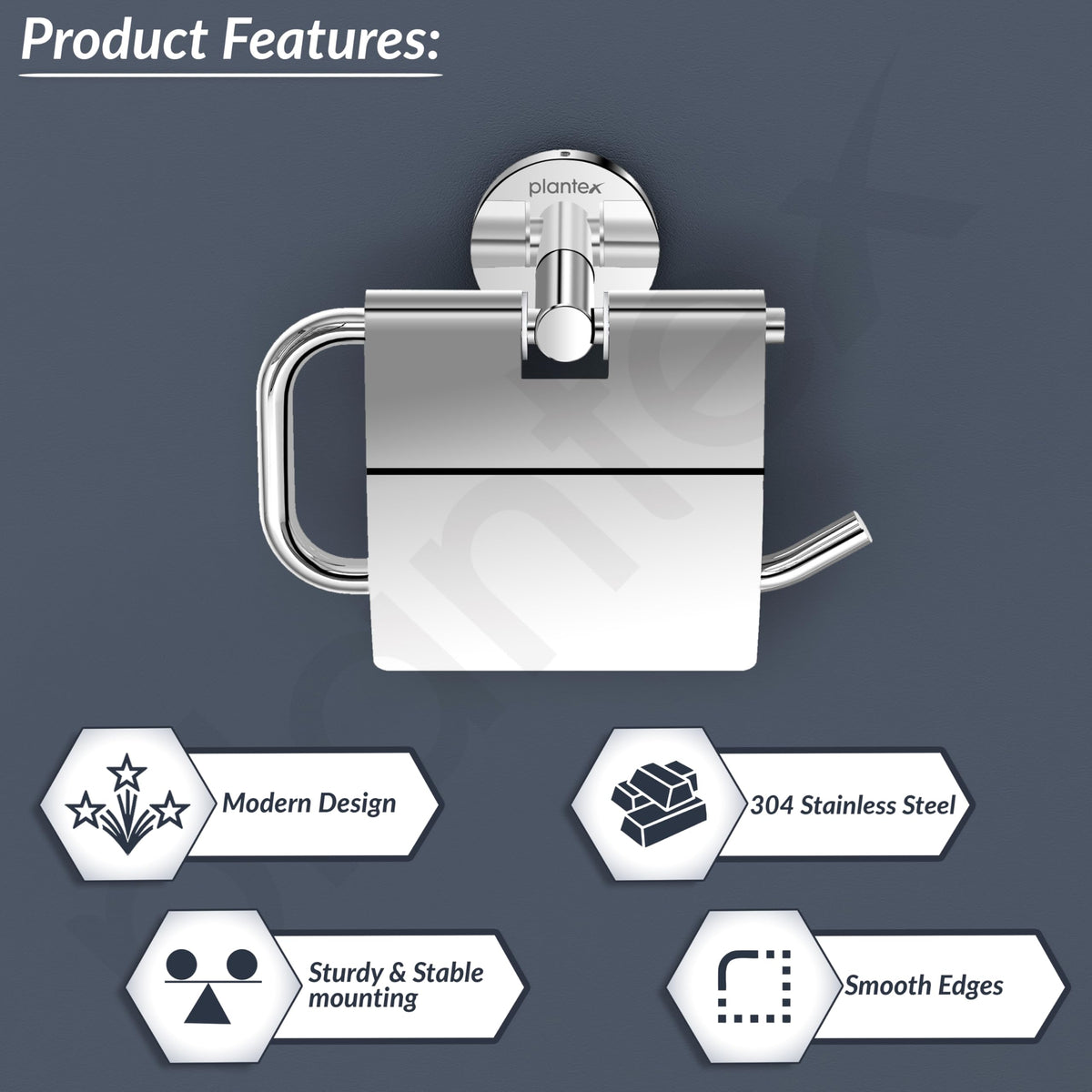 Plantex 304 Grade Stainless Steel Toilet Paper Roll Holder/Wall Mounrted Toilet Tissue Paper Holder/Bathroom Accessories - Oreo (Chrome)-2
