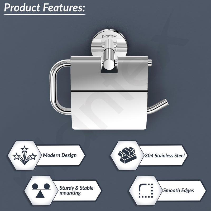 Plantex 304 Grade Stainless Steel Toilet Paper Roll Holder/Wall Mounrted Toilet Tissue Paper Holder/Bathroom Accessories - Oreo (Chrome)-2