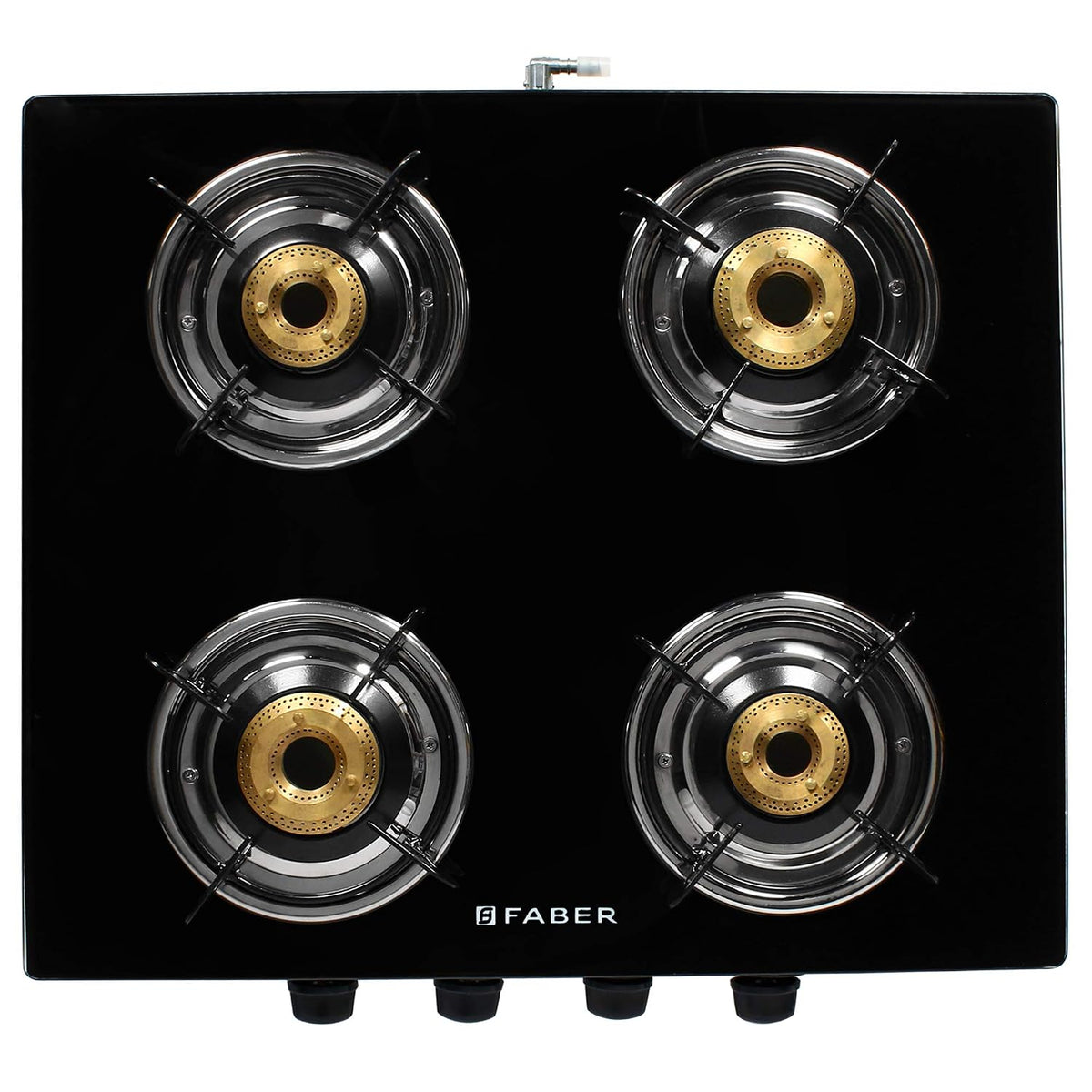 Faber 3 Burner 77cm Cooktop | Black Glass Top | 3 Brass Burners (1 Jumbo + 1 Medium + 1 Small) | SS Drip Tray | Powder C