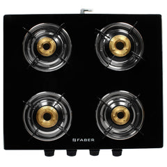 Faber Gas stove 4 Burner Glass Cooktop (Grand 4BB BK) Manual Ignition, Black
