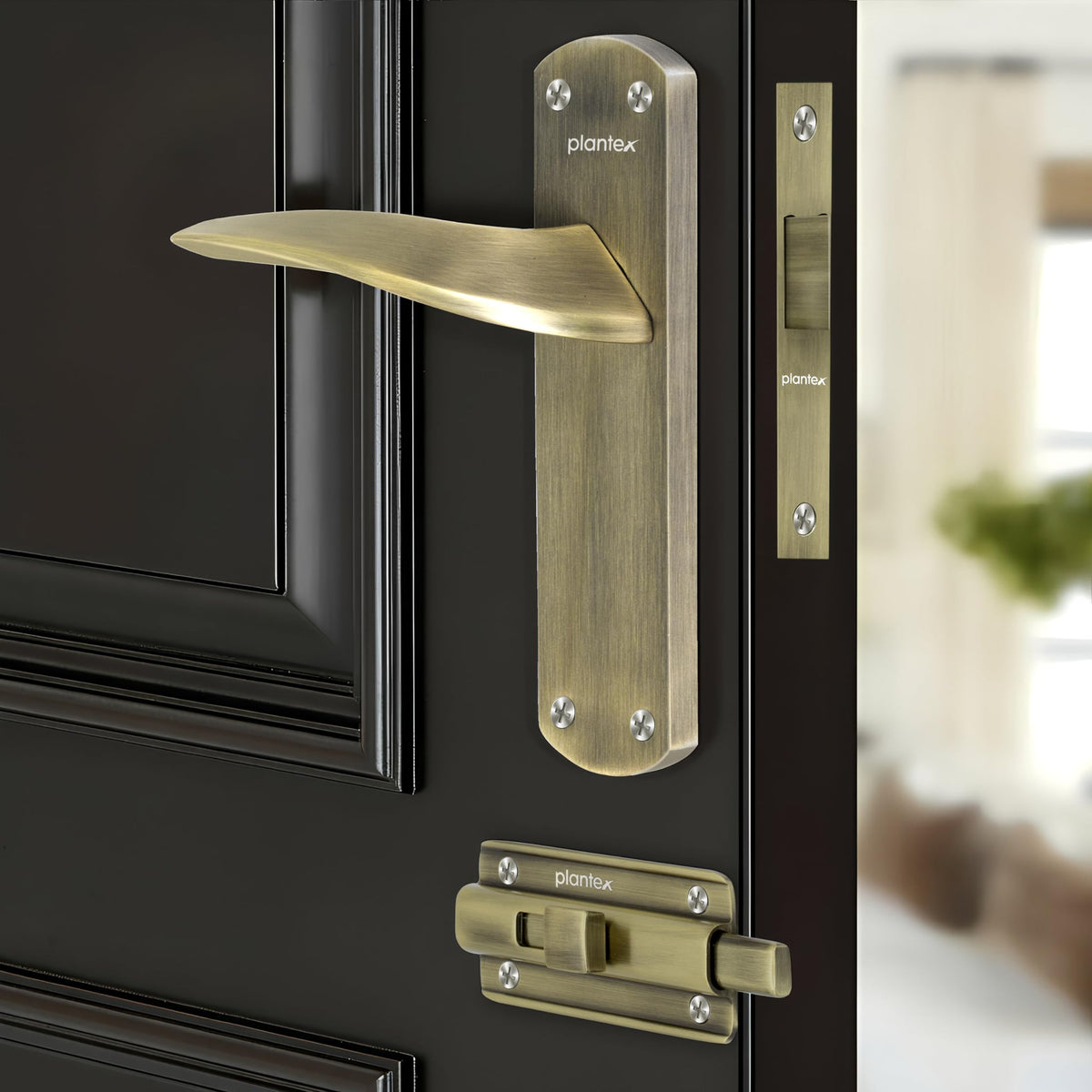 Plantex Heavy Duty Door Lock “ Bathroom Door Lock/Mortise 8inch Keyless Plate Handle Set for Home/Bathroom/Storeroom/Balcony/Office with Baby Latch (8128- Brass Antique)