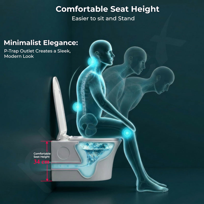 Plantex Platinum Ceramic Rimless Wall Mounted Commode/P Trap Washdown Flush Commode with Soft Close Toilet Seat Cover (White)-4