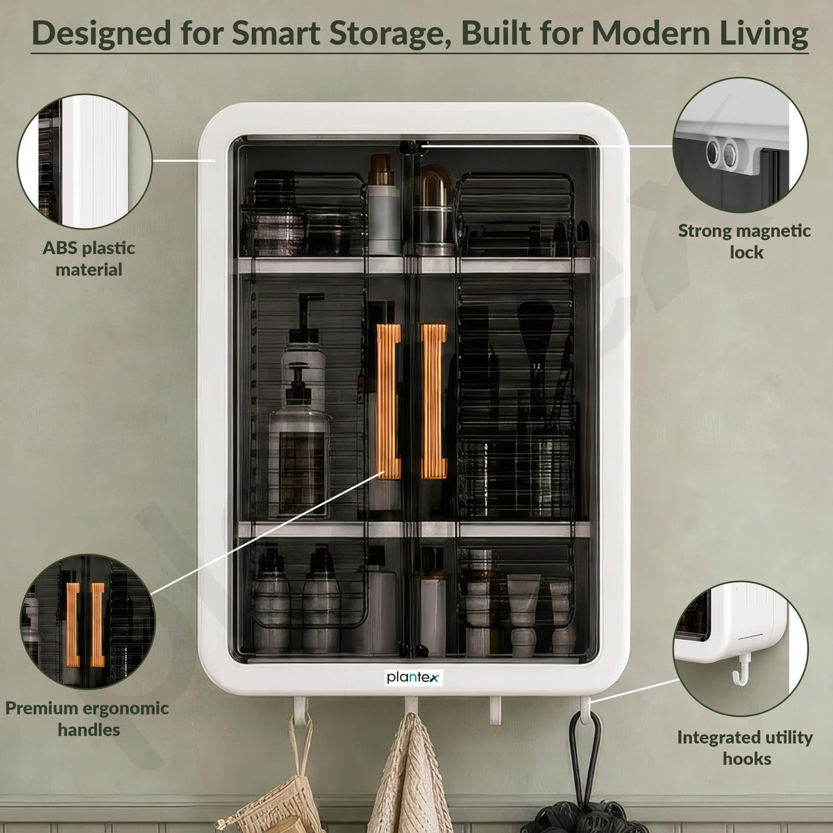 Plantex Wall Mount Bathroom Storage Cabinet/Self Adhesive Plastic Organizer for Skincare/Makeup/Toiletries/Multipurpose Storage Cabinet for Kitchen- Pack of 2(White, 32x40.5x13 cm)-3