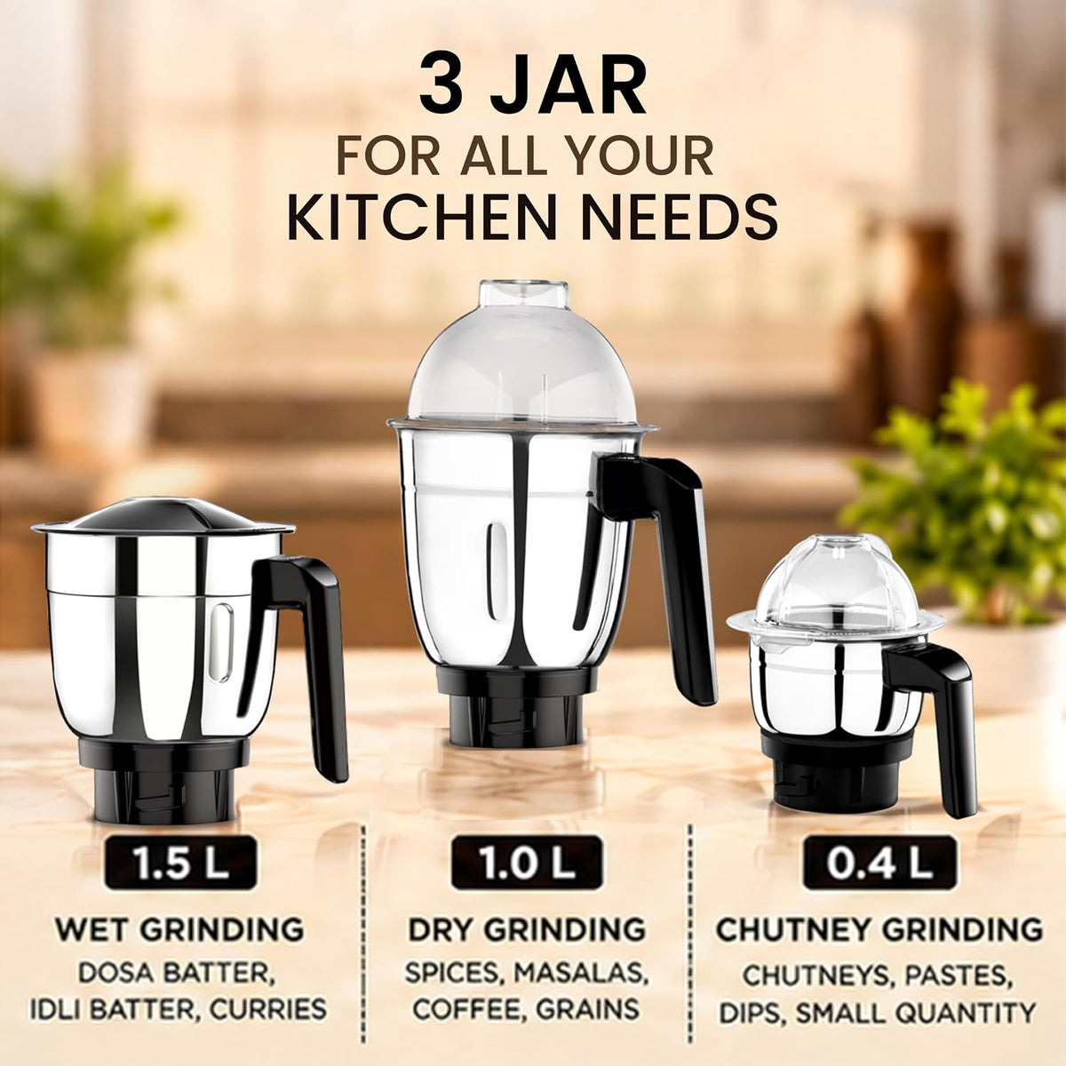 Vidiem Vibe Prime 750W Mixer Grinder with 3 Jars