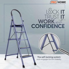 PROHOME Steel Ladder for Home 5 Steps Foldable with Anti-Skid Wide Steps (30cm x 20cm) | 5 Step Ladder for Home Use with D-Shape Rods | Secure Lock | 170 Kg Capacity Folding Ladder | 5 Year Warranty