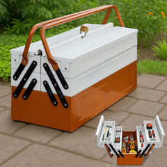 Plantex Tool Box Empty/18" Metal Tool Organizer 5- Compartments Metal Tool Boxs/Empty Tool Boxs/Tools Organizer Box - (Brown & Ivory)-1