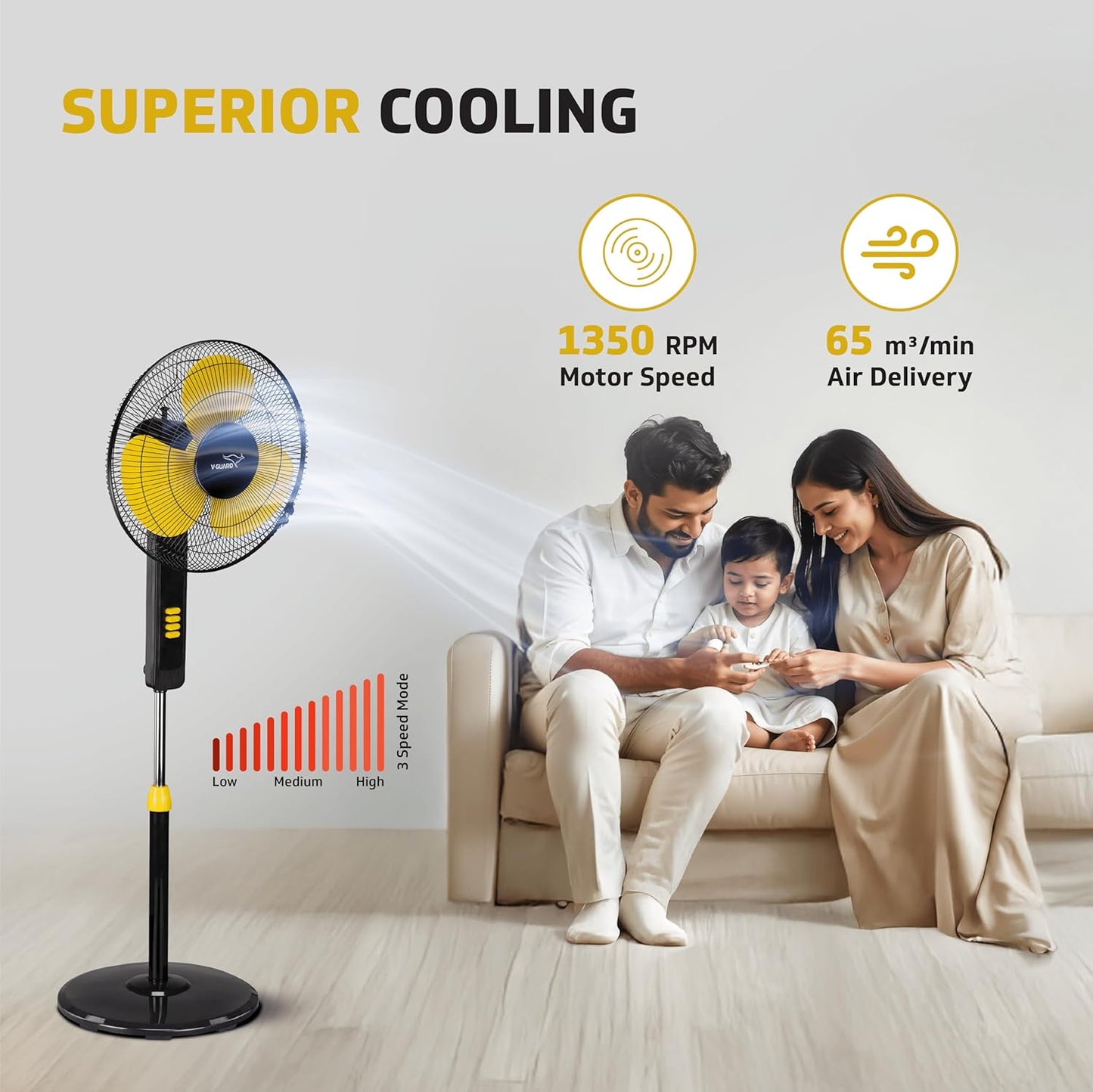 V-Guard Esfera STS Plus Neo Pedestal Cum Table Fan | Versatile 2-In-1 Operation | 1350 RPM Motor | Customisable Tilt And Oscillation Control | Yellow Black | 40 cm (400mm)