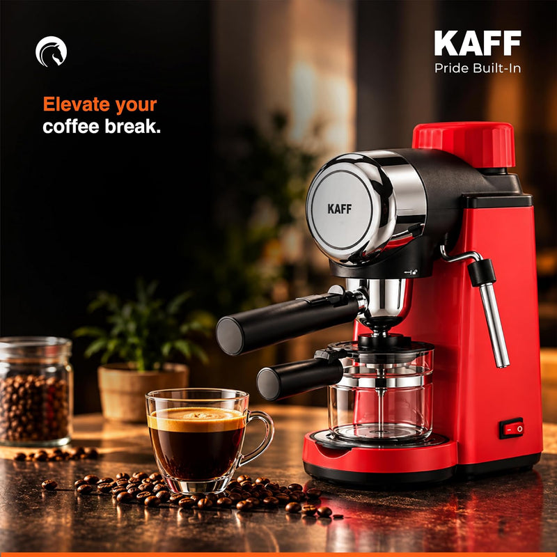 Kaff VIENNA 800 Watts Espresso, Cappuccino and Latte Coffee Maker, Glass Carafe Jar, 750W, with Automatic Pressure-Relea