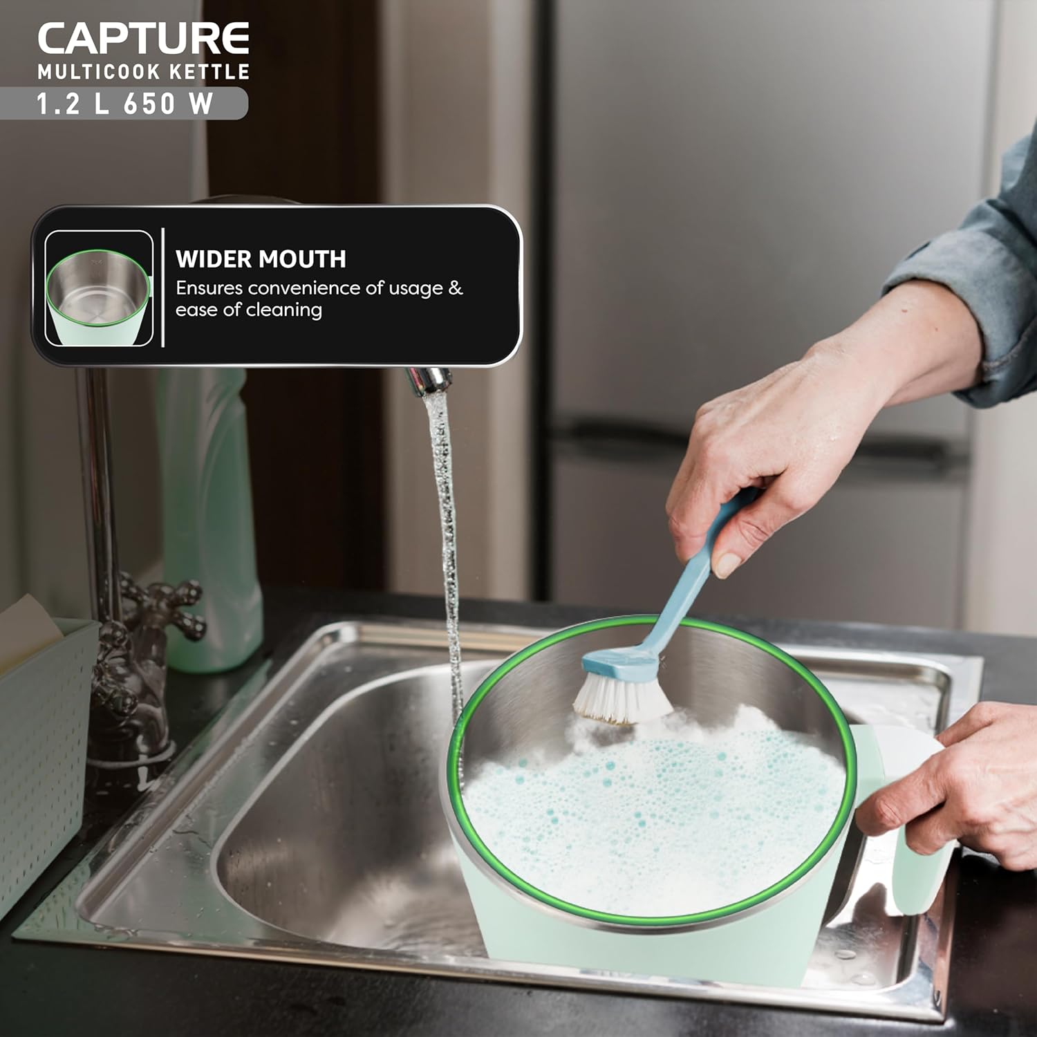 Havells Capture 1.2 L Multi-Cook Electric Kettle with Steamer | 650W |304 Stainless Steel Inner Body|Cooks Noodles, Rice, Milk | Cool-Touch Body | 2-Year Warranty (Green)