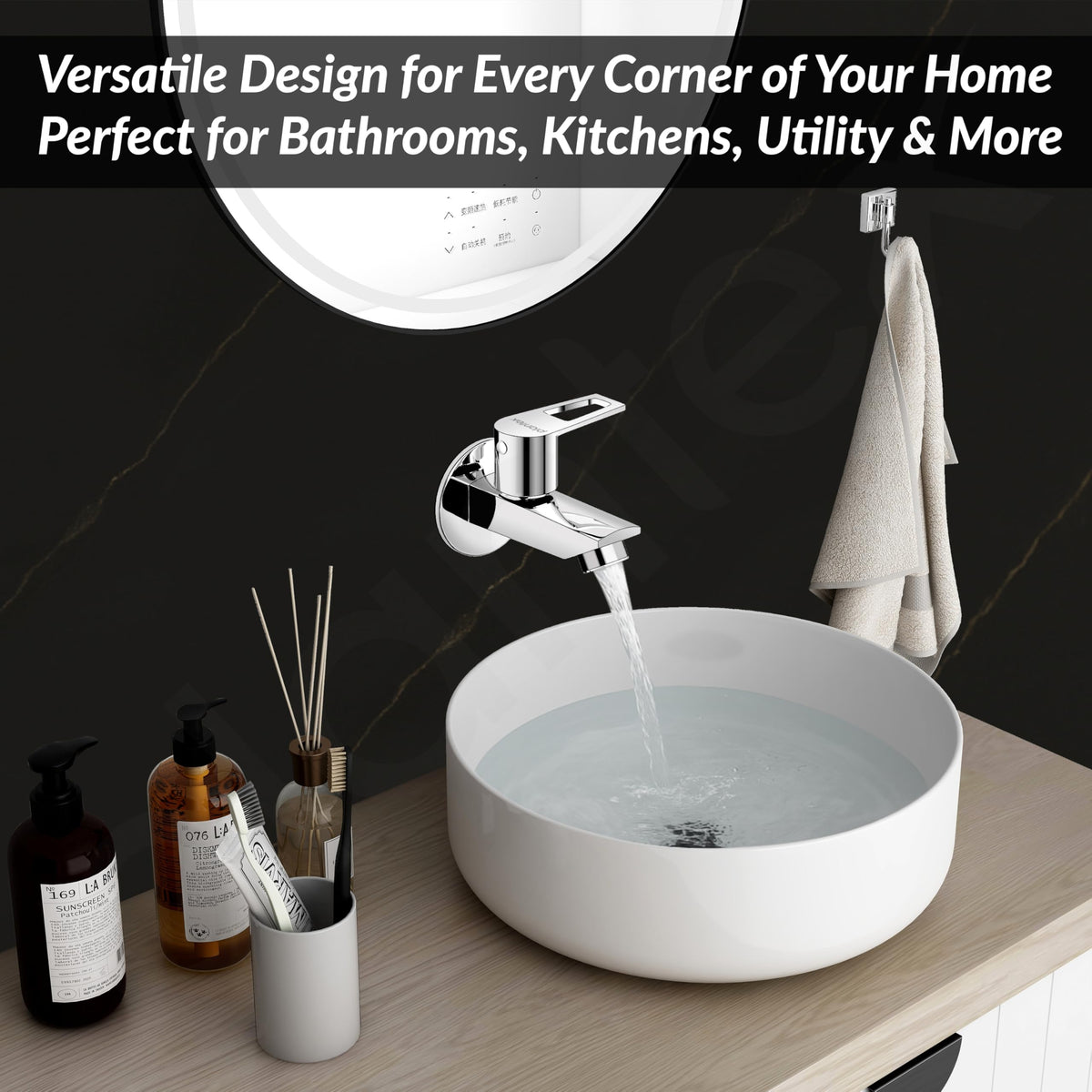 Plantex Brass Bib Cock Water Tap for Bathroom with Water Saving Aerator/Wall Mount Tap for Wash Basin with Teflon Tape & Wall Flange, Chrome (3202, Chrome)-4