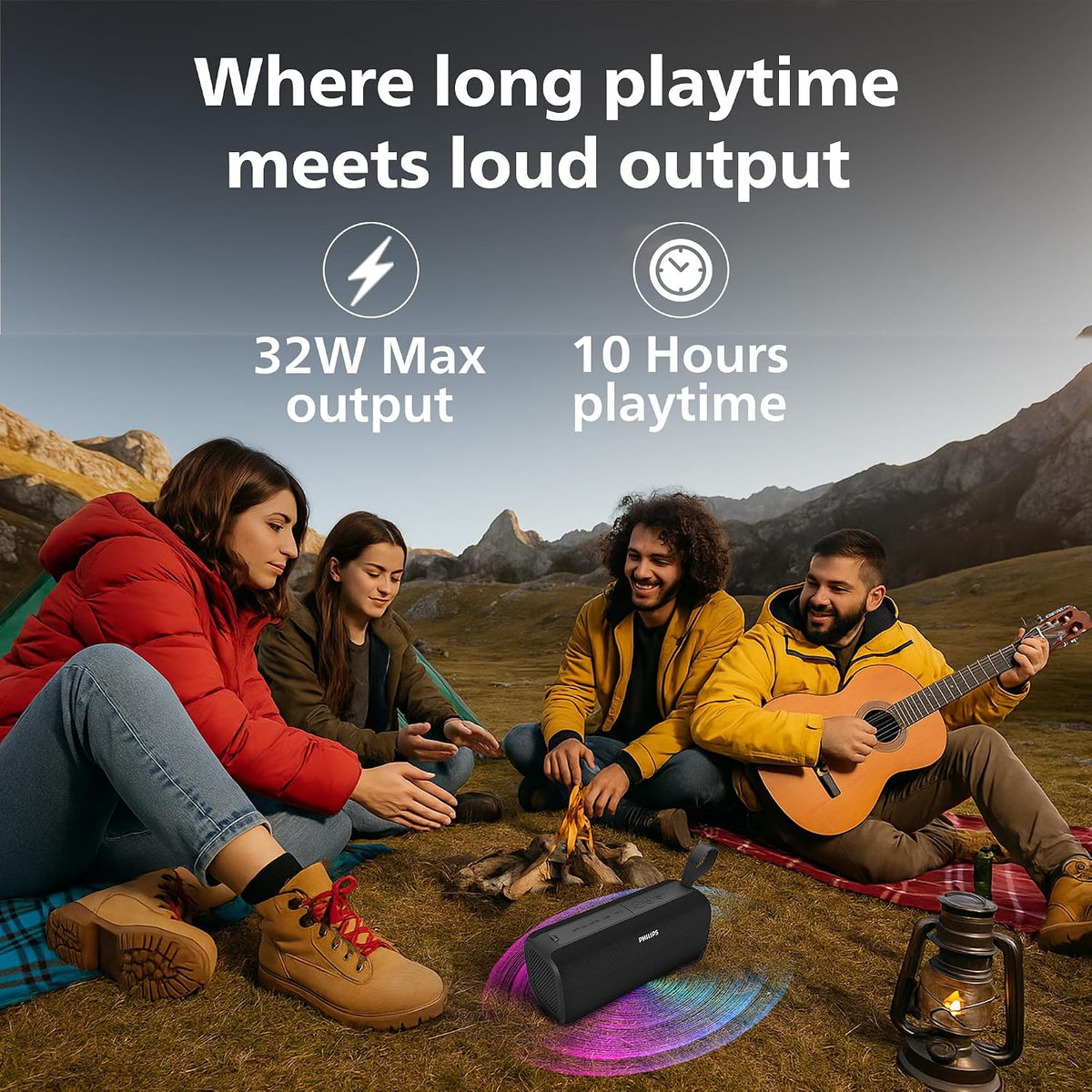 Philips Audio TAS2400BK Portable Bluetooth Speaker with Stereo Sound, 32W RMS, 2400mAh Rechargeable Battery