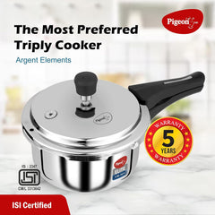 Pigeon by Stovekraft Elite Shine Tri-Ply Body Outer Lid Pressure Cooker, Induction and Gas Stove Compatible