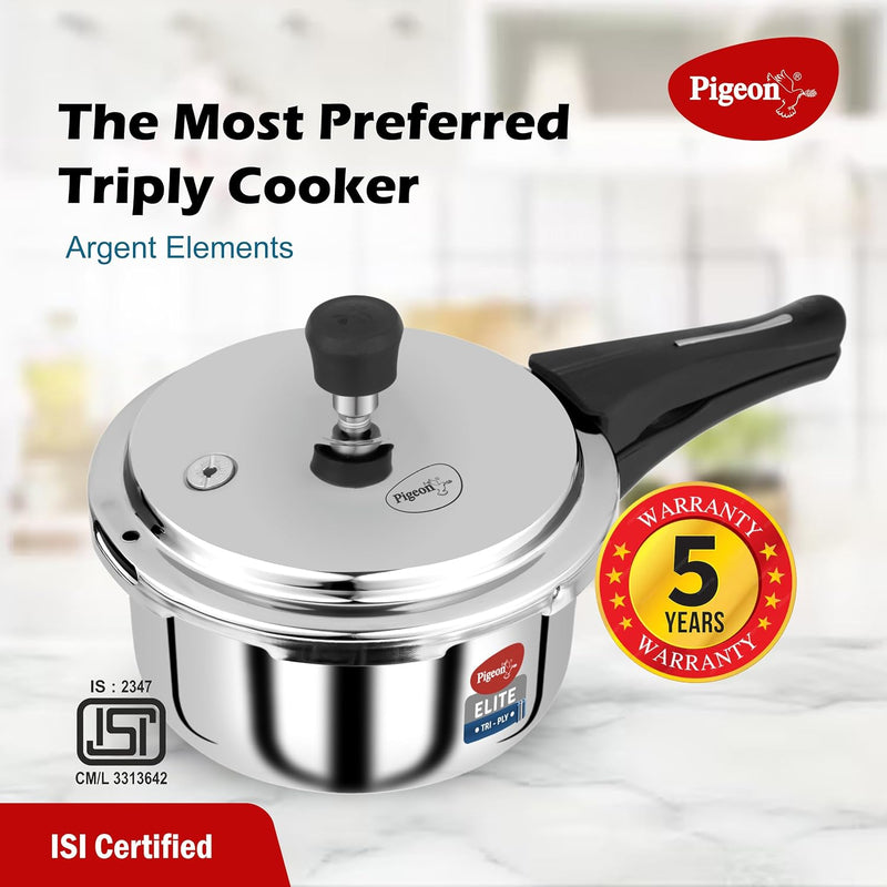 Pigeon by Stovekraft Elite Shine Tri-Ply Body Outer Lid Pressure Cooker, Induction and Gas Stove Compatible