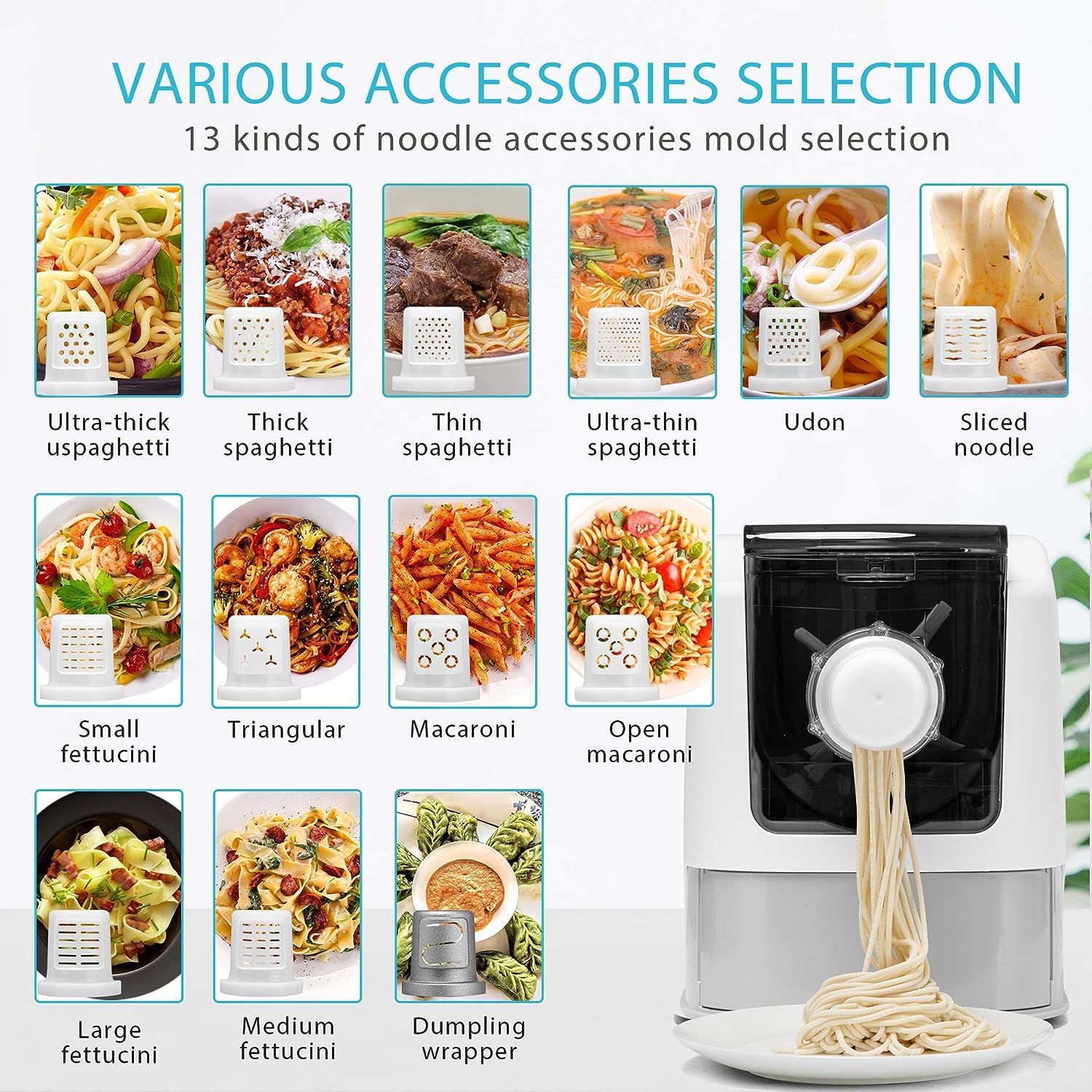 Silver Martini Pasta Maker Machines, Automatic Noodles Adjustable Thickness Settings with 13 Different Module, Noodles Maker Perfect for Spaghetti (Fully Automatic Pasta Maker Machine)