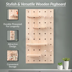 Plantex Multipurpose Pine Wall Mount Wood Pegboard For Home/Wood Display Shelf/Wall Organizer For Bedroom/Kitchen/Bathroom - (32X16 Inches)-3