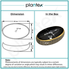 Plantex Tabletop Wash Basin for Bathroom/Designer Ceramic Basin/Countertop Vessel Sink Basin for Home/Hotel - (Black & Gold - 23.5 x 16 x 6 inch)-3
