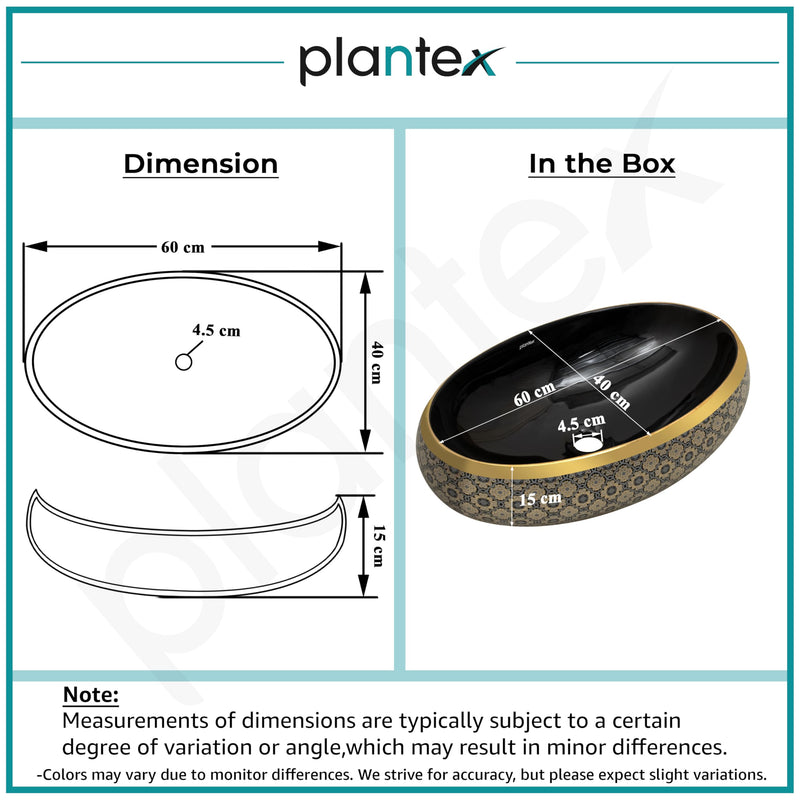 Plantex Tabletop Wash Basin for Bathroom/Designer Ceramic Basin/Countertop Vessel Sink Basin for Home/Hotel - (Black & Gold - 23.5 x 16 x 6 inch)-3