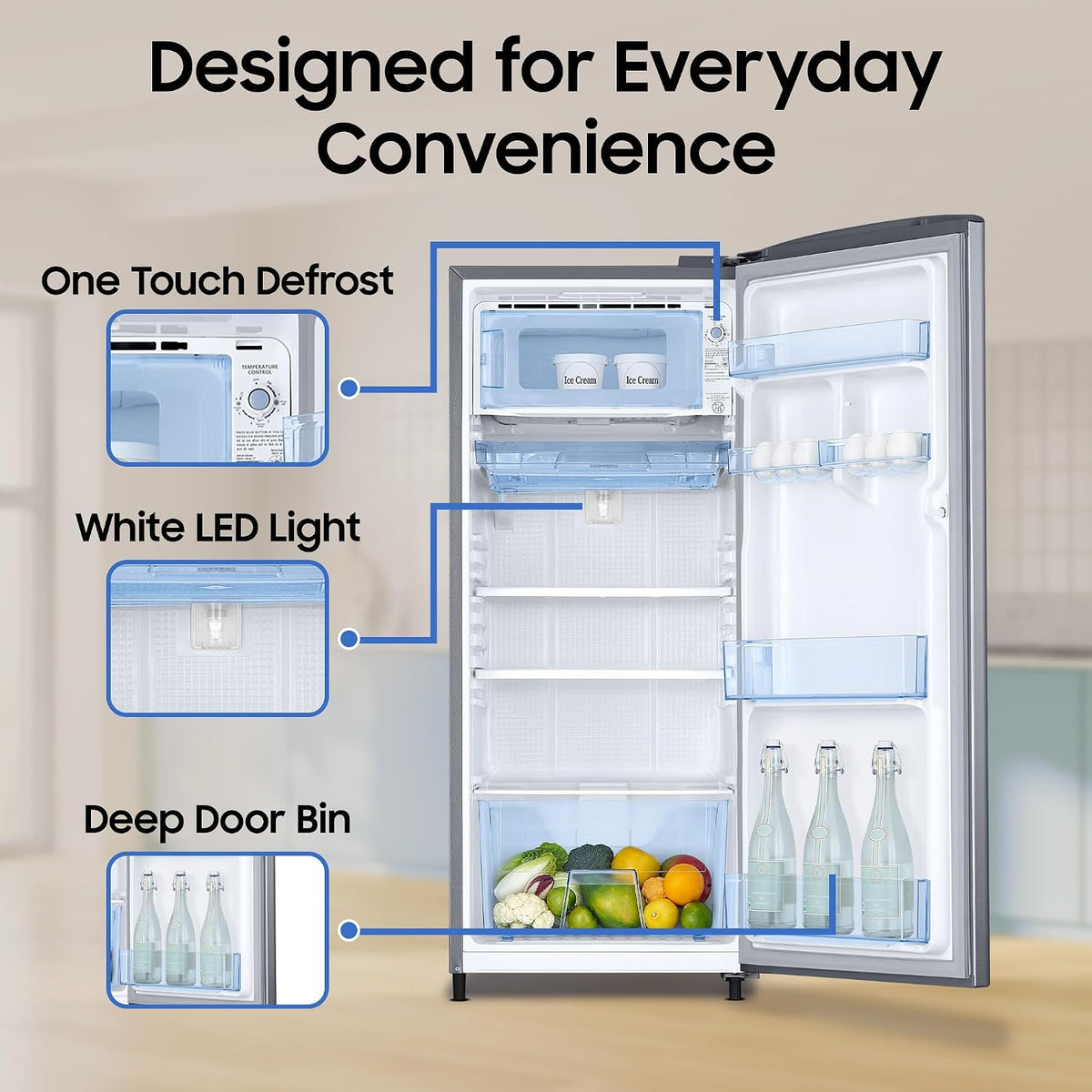 Samsung 183 L, 3 Star, Digital Inverter, Direct-Cool Single Door Refrigerator (RR20H1Y23S8/HL, Silver, Elegant Inox, Single Touch Defrost, 2026 Model)-6