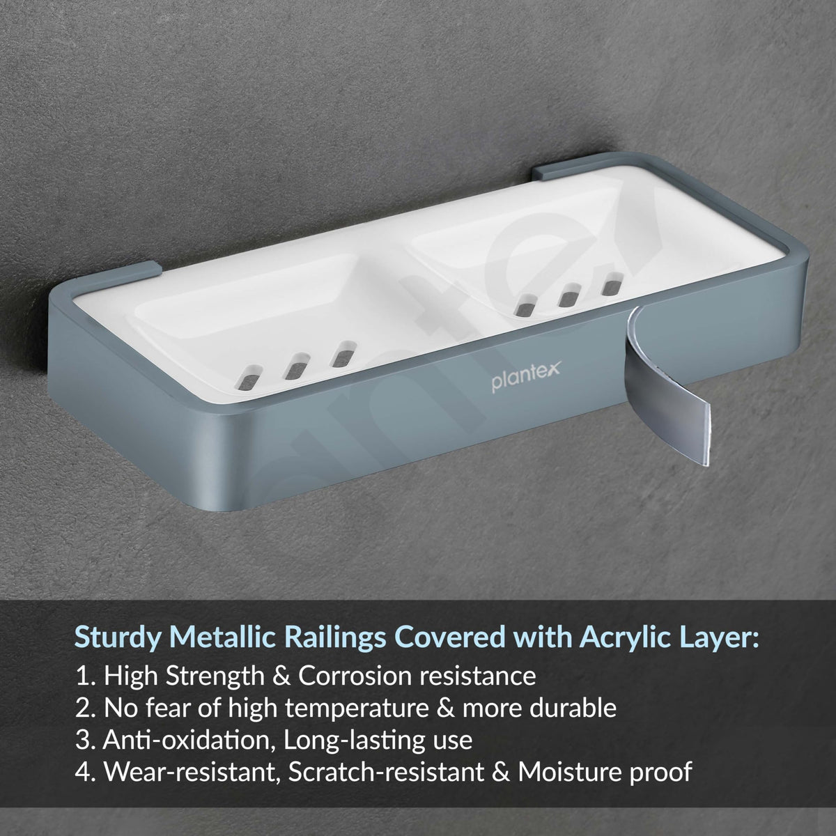 Plantex Aluminium and Acrylic Dual Soap Case/Double Soap Holder for Bathroom/Soap Stand/Bathroom Accessories - (Grey and Milky White)-5