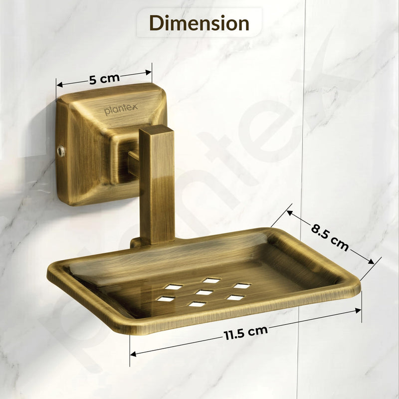 Plantex 304 Grade Stainless Steel Bathroom Soap Dish/Soap Holder/Soap Stand/Bathroom Accessories - Squaro (Brass Antique)-2