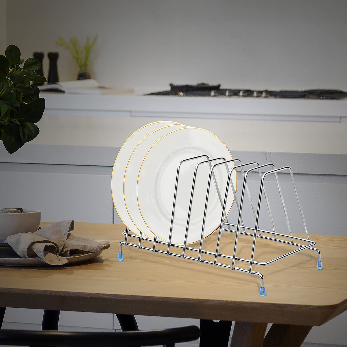 Plantex Stainless Steel Plate Rack/8 Slot Plate Stand for Kitchen Cabinet/6-Inches Dish Rack with Anti-Skid Cap Coated Leg(Pack of 1, Size-6 Inches, Slot-8), 13.5x35.5x17 cm-4