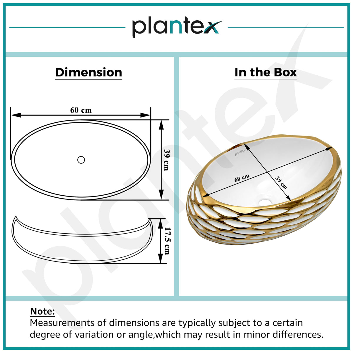 Plantex Table Top Wash Basin For Bathroom/Designer Ceramic Basin/Countertop Vessel Sink Basin - Indo-European Collection (EQTT-593, 23.5 x 15 x 7 Inch)-2