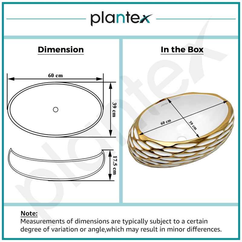 Plantex Table Top Wash Basin For Bathroom/Designer Ceramic Basin/Countertop Vessel Sink Basin - Indo-European Collection (EQTT-593, 23.5 x 15 x 7 Inch)-2