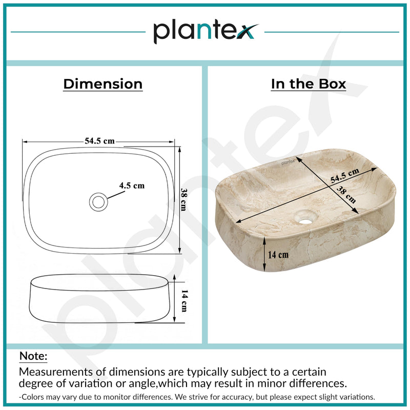 Plantex Wash Basin for Bathroom/Ceramic Table Top Washbasin/Countertop Vessel Sink Basin - (Cream Marble, 21.5 x 15 x 6 Inch)-3