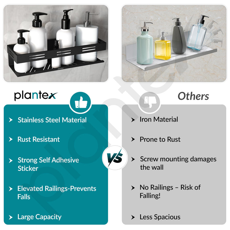 Plantex Self Adhesive Shelf for Bathroom/Stainless Steel Wall Shelf for Kitchen/No Drill Wall Shelves- Pack of 2 (12 x 4 Inch - Black)-4