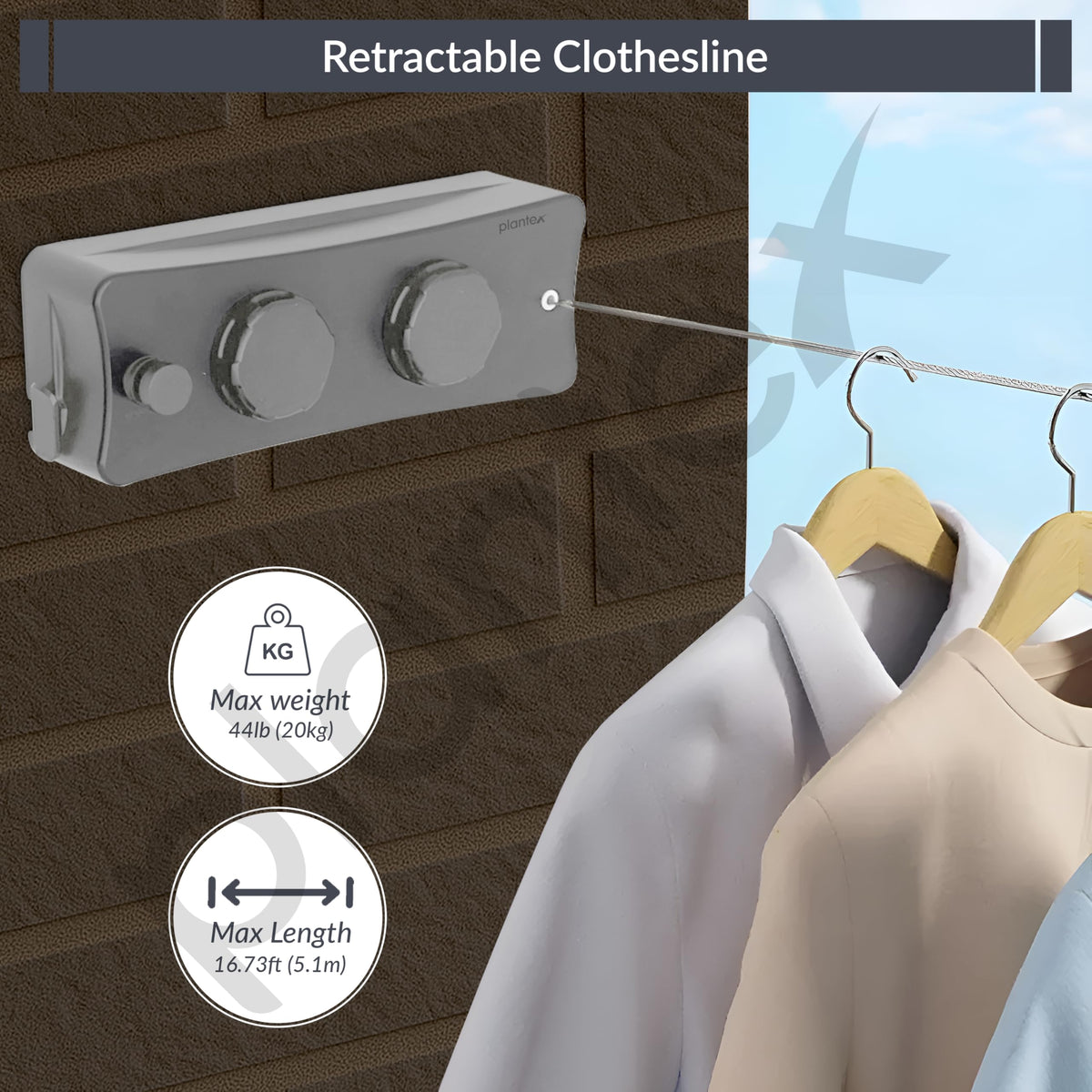Plantex Retractable Double Row Clothesline/Indoor - Outdoor Clothesline/Lockable Cloths Line - Approx 5.1 Meter (16.73 ft.) - (20 kg Capacity) (Grey)-4