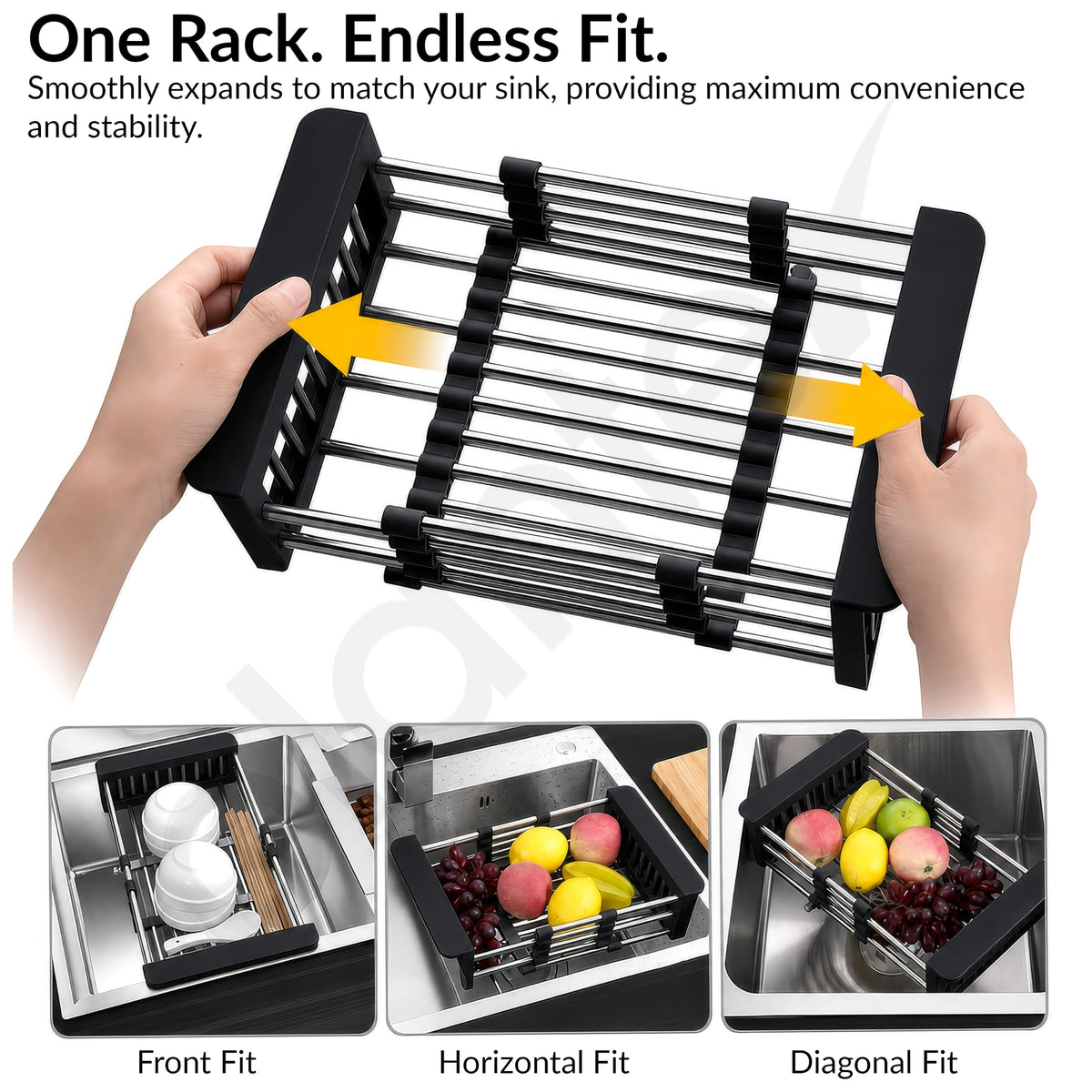 Plantex Stainless Steel Kitchen Sink Strainer/Drain Basket With Adjustable Armrest Kitchen Rack/Vegetable Washing Basket for Sink/Expandable Drain Dish Rack (Pack of 1, Black)-5