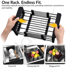Plantex Stainless Steel Kitchen Sink Strainer/Drain Basket With Adjustable Armrest Kitchen Rack/Vegetable Washing Basket for Sink/Expandable Drain Dish Rack (Pack of 1, Black)-5