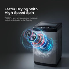 Midea 9 Kg 5 Star, Self Clean Drum Technology, Fully Automatic Top Load Washing Machine with Inbuilt Heater, 10 Wash Programs (MWMTL090FP1GHMB, Metal Body Mid Black)